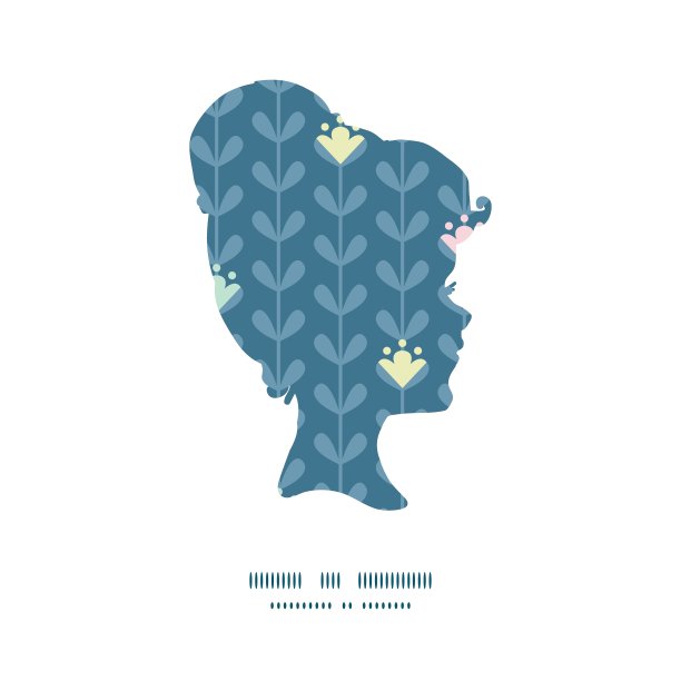 向量开花藤蔓条纹女孩肖像剪影图案框架图片下载