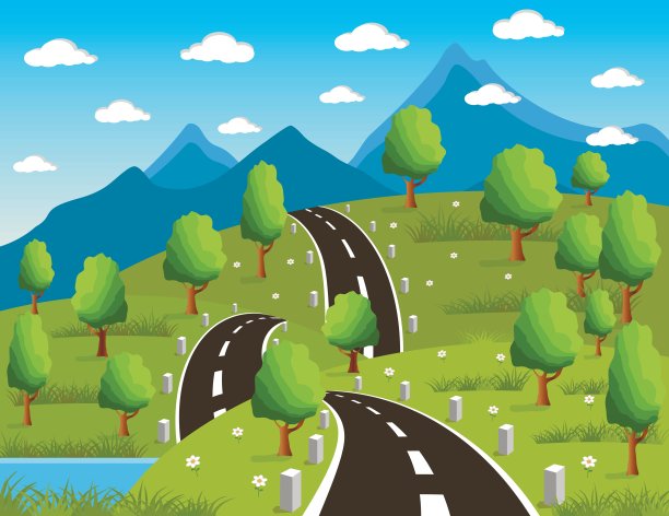 春天或夏天的路到山上图片下载