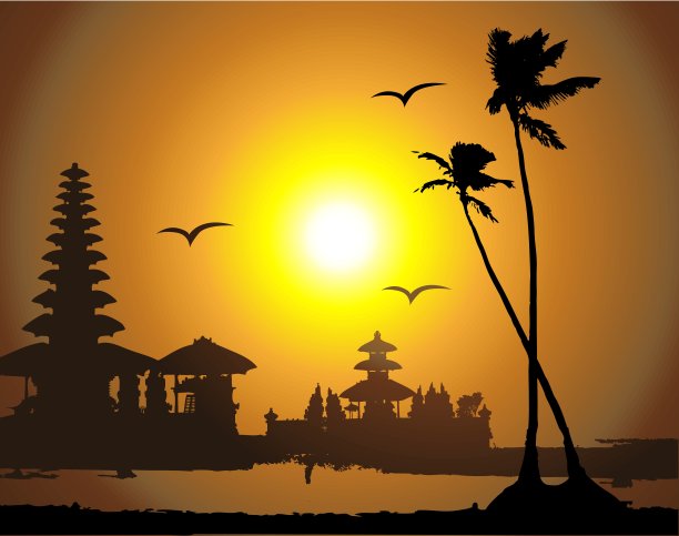 热带日落，棕榈树的剪影图片下载