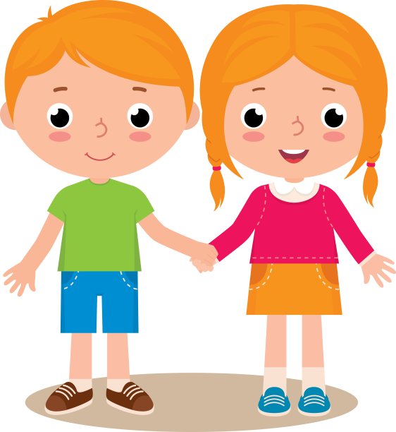 两个朋友男孩和女孩孤立在白色的背景上图片下载