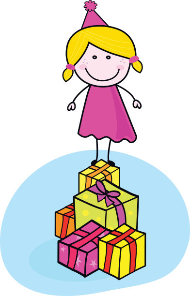 可爱的微笑的孩子与礼物孤立在白色的涂鸦图片下载