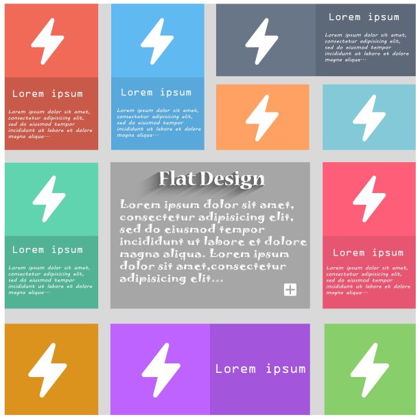 照片闪光图标标志。一套多色按钮。带有文本空间的Metro风格。长阴影矢量图片下载