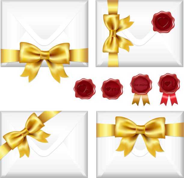 一套有金蝴蝶结和蜡封的信封图片下载
