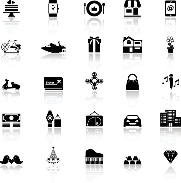 生日礼物图标与反映在白色的背景图片下载