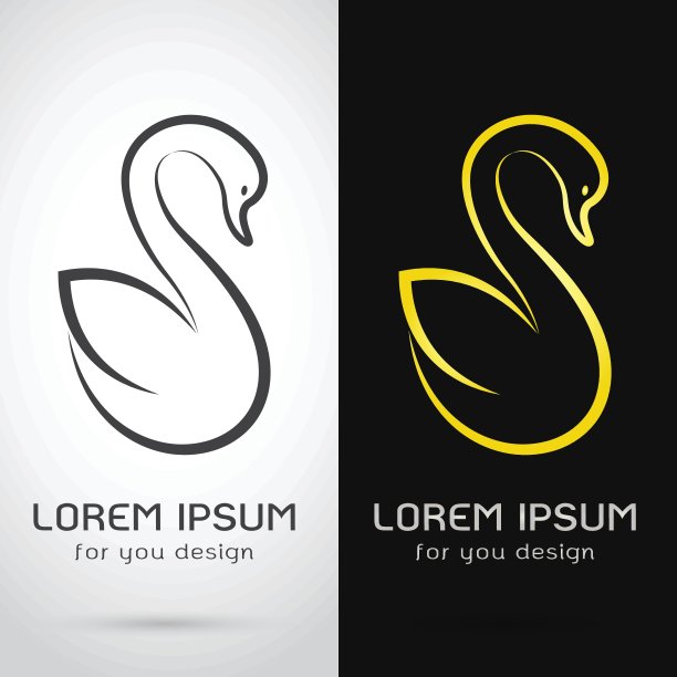 矢量图像的天鹅设计在白色的背景和黑色的bac图片下载