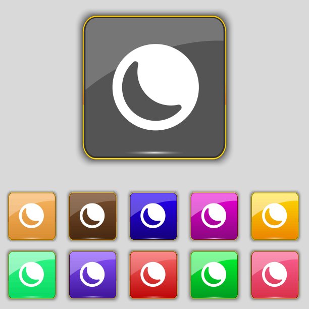 月亮象征符号。为你的网站设置11个颜色的按钮。向量图片下载