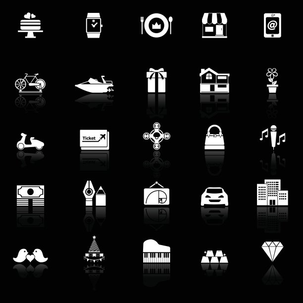 生日礼物图标与反映在黑色的背景图片下载