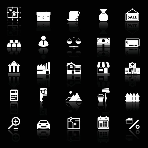 抵押贷款和家庭贷款图标与反映在黑色的背景图片下载