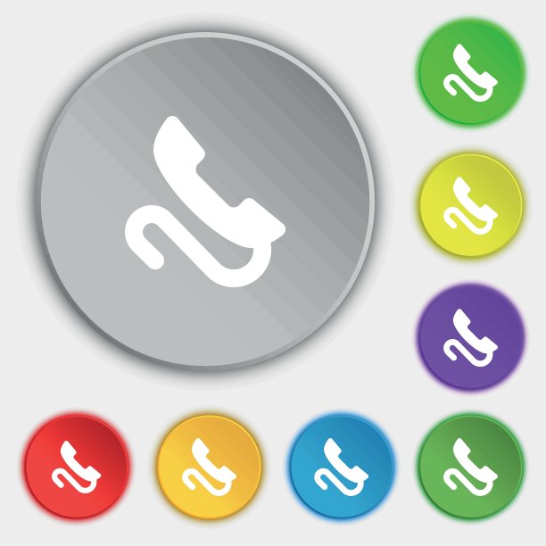 复古手机图标标志。符号在五个平面按钮上。向量图片下载