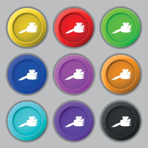 笔墨图标标志。符号上有九个圆形彩色按钮。向量图片下载