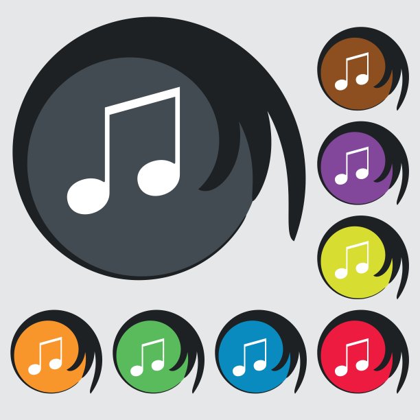 音符，音乐，铃声图标标志。符号上有八个彩色按钮。向量图片下载