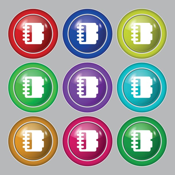 记事本，日历图标标志。符号上有九个圆形彩色按钮。向量图片下载