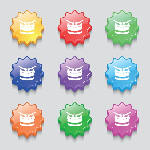 鼓图标符号。符号上九个五颜六色的波浪按钮。向量图片下载