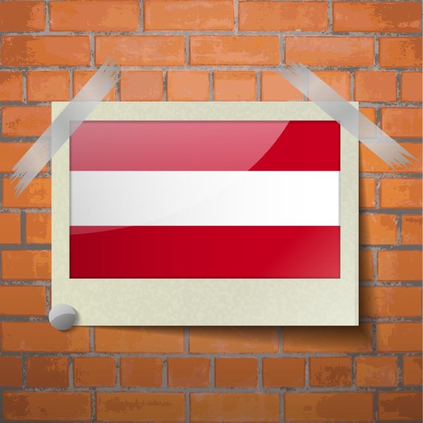 红砖墙上贴着奥地利苏格兰国旗图片下载
