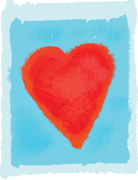 抽象的亮红色的心在蓝色的背景图片下载