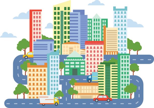 城市景观与建筑，汽车和道路图片下载