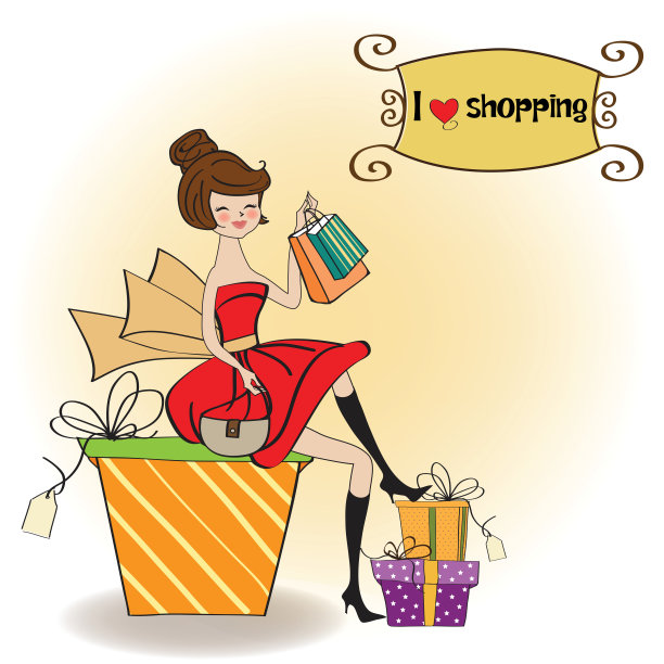 漂亮的年轻女人，她很高兴她去购物图片下载