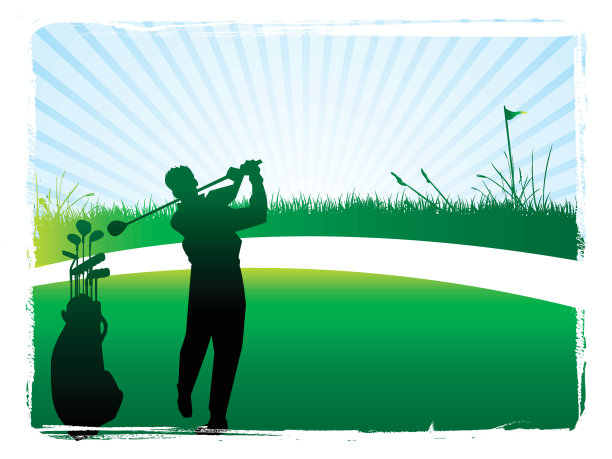 绿色的高尔夫旗帜旗帜高尔夫球袋高尔夫球手图片下载