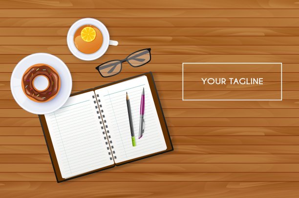 带笔记本和茶的场景图片下载