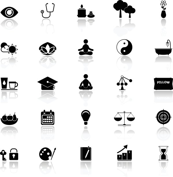 冥想图标与反射在白色的背景图片下载