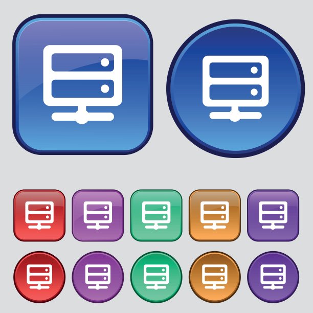 服务器图标符号。你设计的一套12个老式纽扣。向量图片下载