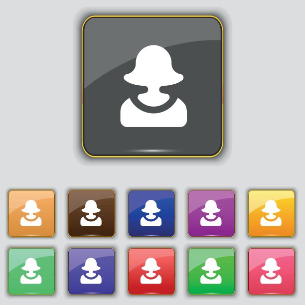 女性剪影图标标志。为你的网站设置11个颜色的按钮。向量图片下载