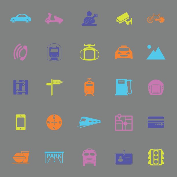陆地运输相关的颜色图标在灰色的背景图片下载
