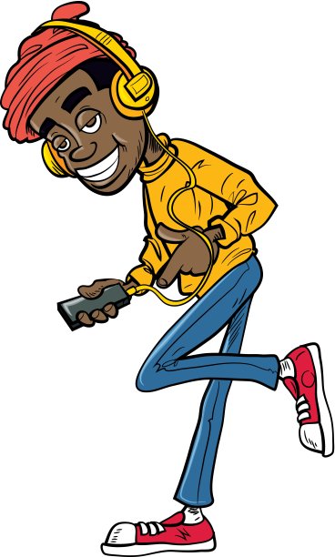 卡通少年戴着耳机听音乐图片下载