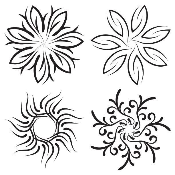 一组对称的图案。雪花和鲜花图片下载