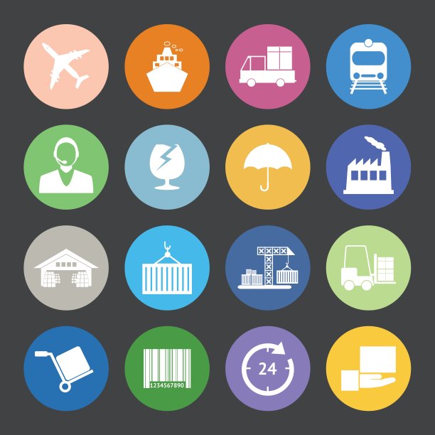 平面颜色风格物流图标向量集。图片下载