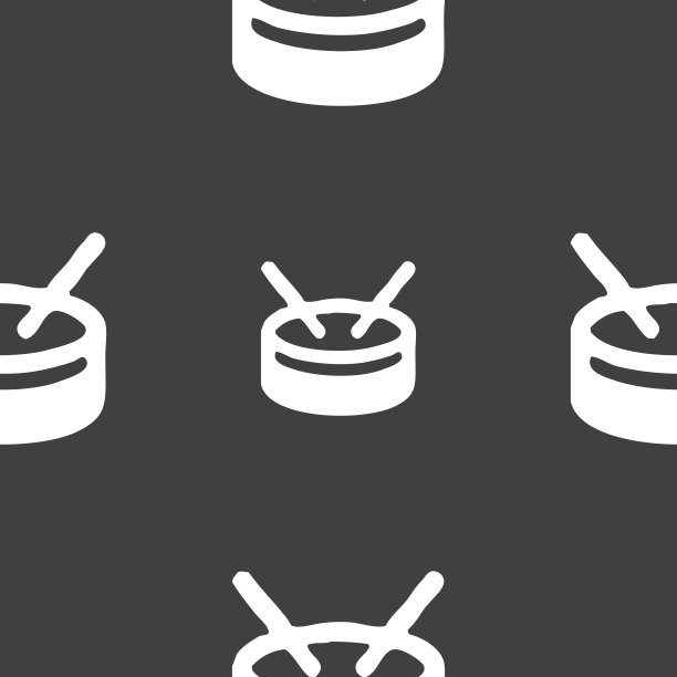 鼓图标符号。灰色背景上的无缝模式。向量图片下载