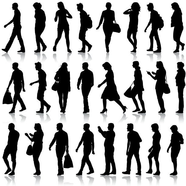 白色背景上美丽男女的黑色剪影图片下载