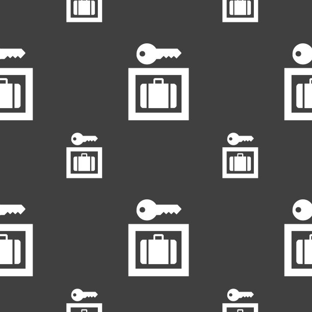 行李寄存标志。灰色背景上的无缝模式。向量图片下载