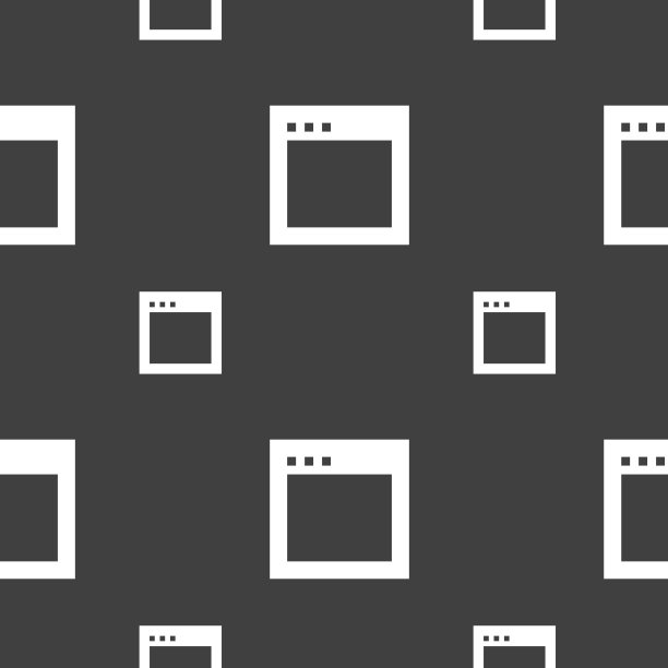 简单浏览器窗口图标标志。灰色背景上的无缝模式。向量图片下载