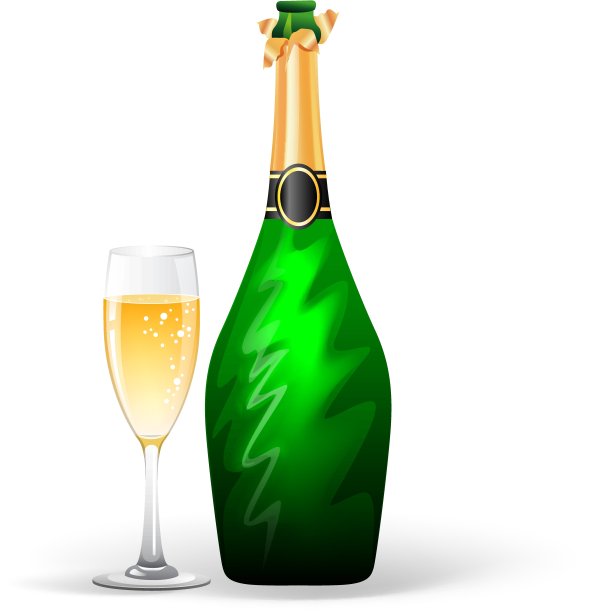 香槟瓶和玻璃杯图片下载