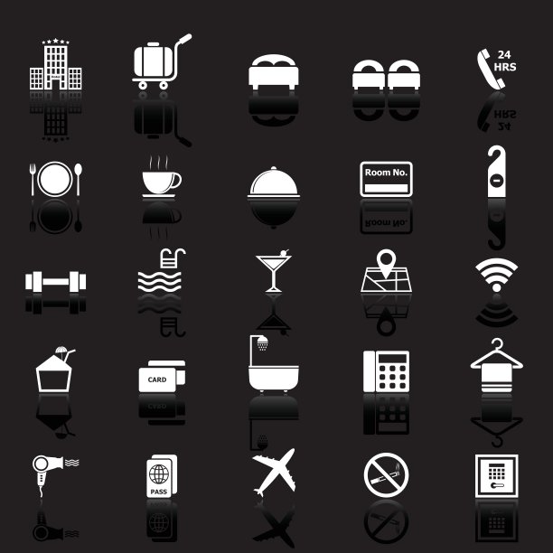 酒店图标与反映在黑色的背景图片下载