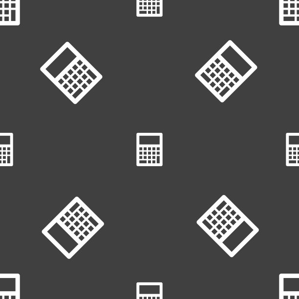 计算器图标符号。灰色背景上的无缝模式。向量图片下载