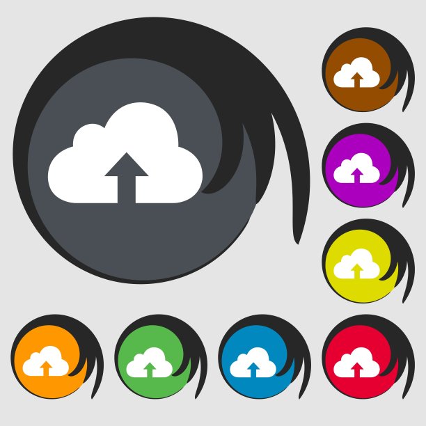 备份图标。八个彩色按钮上的符号。向量图片下载