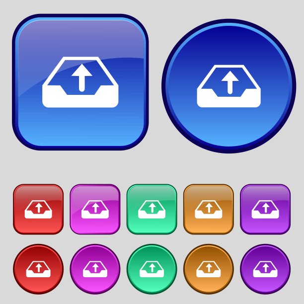 备份图标符号。你设计的一套12个老式纽扣。向量图片下载