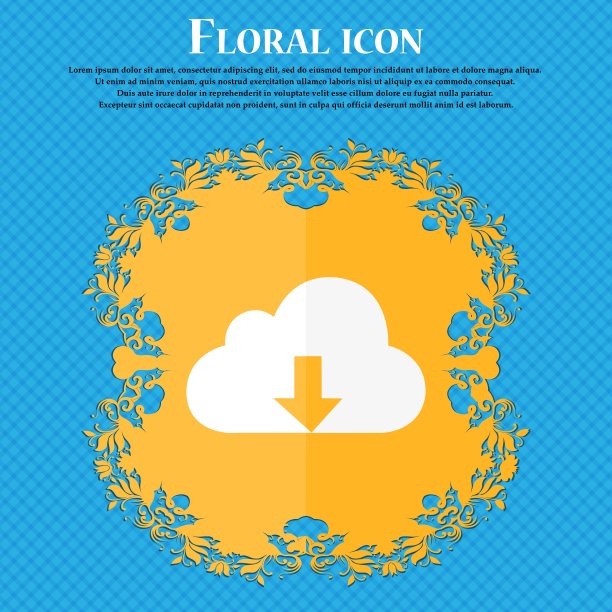 备份图标。花卉平面设计的蓝色抽象背景与地方为您的文本。向量图片下载