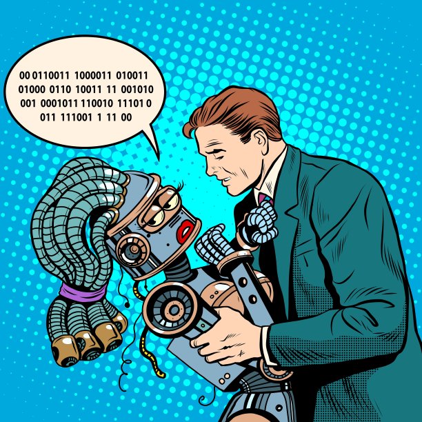 未来的科幻小说中有一对人和机器人图片下载