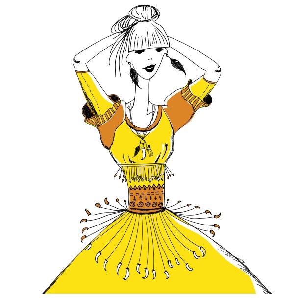 穿着部落服装的女孩。波西米亚和吉普赛风格。白色背景上的线性图案。适合t恤，手机壳，海报，袋子，杯子，女孩的日记或记事本封面。线条画节日。矢量图。图片下载