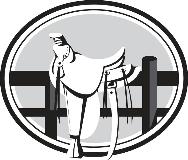 老风格的西部鞍在篱笆椭圆形黑白图片下载