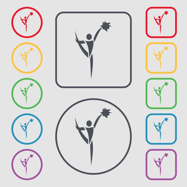 啦啦队长图标符号。符号在带有框架的圆形和方形按钮上。向量图片下载