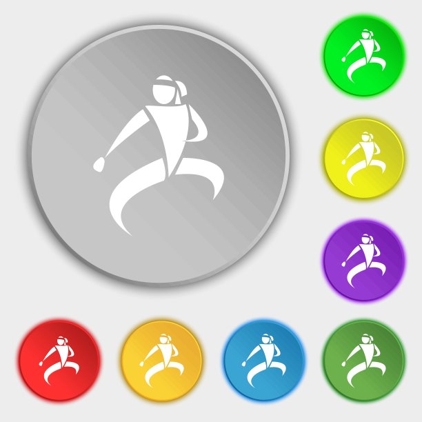 空手道踢图标标志。符号在八个平面按钮上。向量图片下载