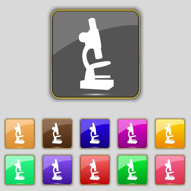 显微镜图标符号。为你的网站设置11个颜色的按钮。向量图片下载