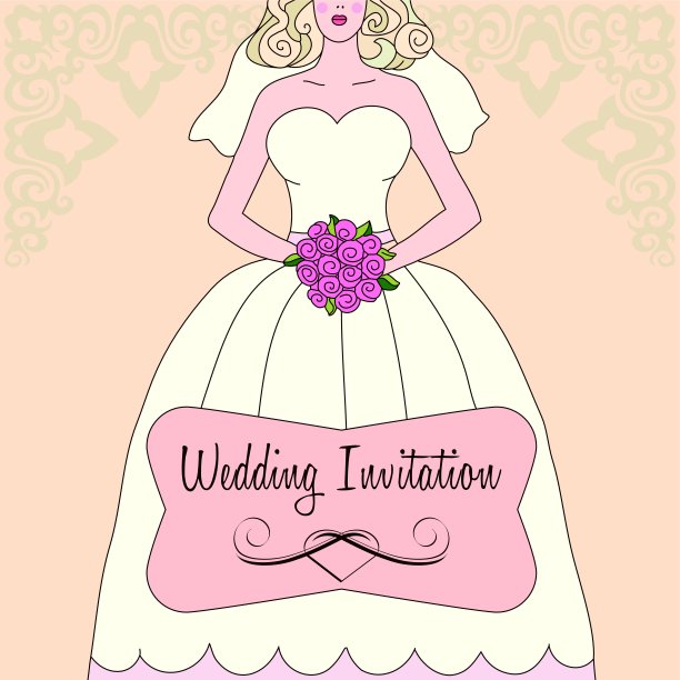 白色礼服和鲜花的婚礼请柬图片下载