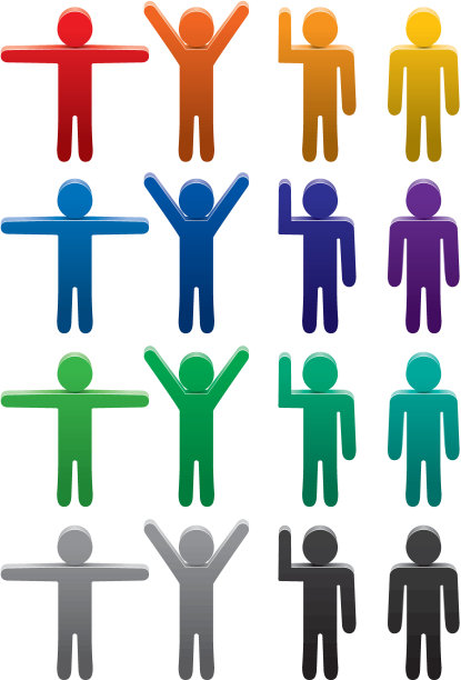 矢量组的彩色的人符号在各种姿势图片下载