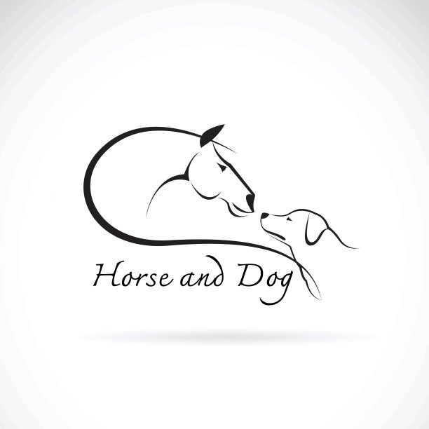 矢量图像的马和狗在白色的背景图片下载