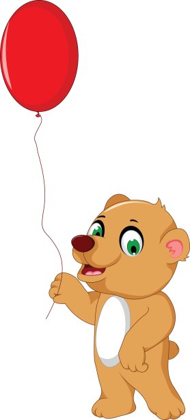 可爱的卡通熊拿着一个红色的气球图片下载